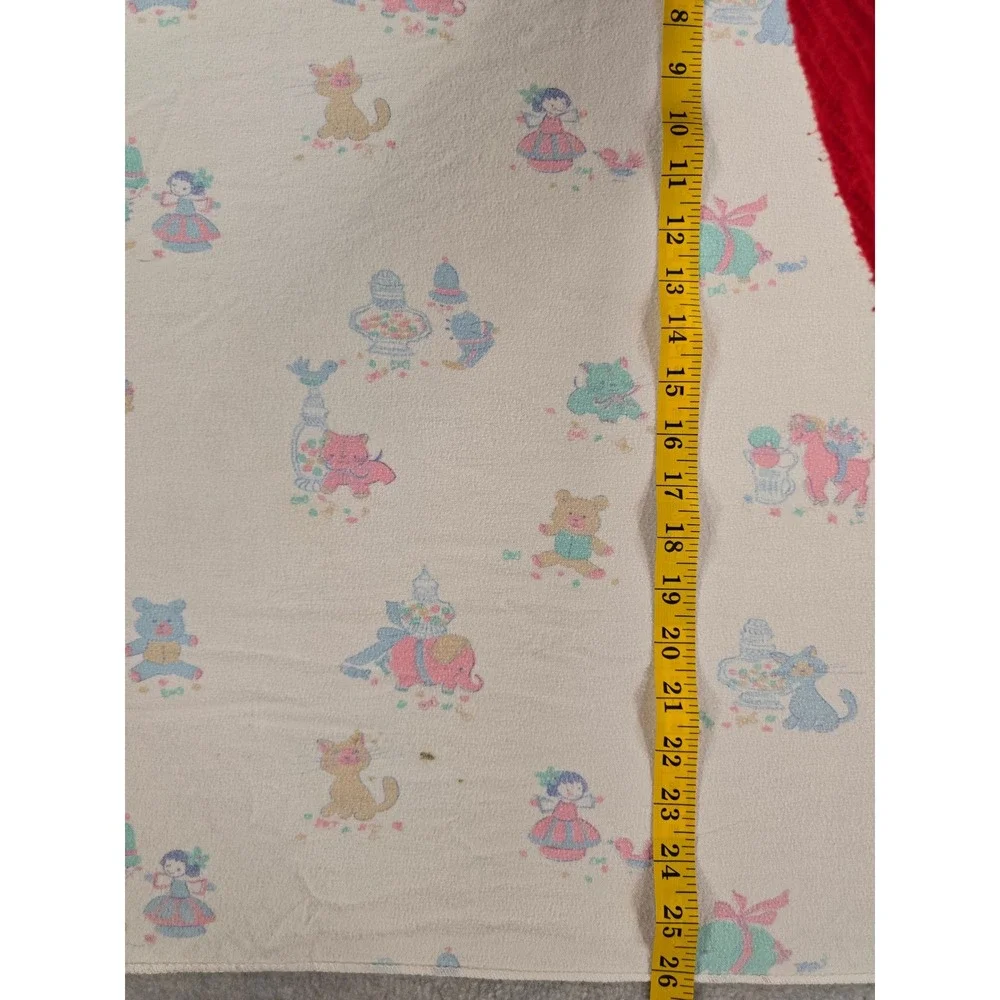Vintage 90s‎ Baby Receiving Blanket Swaddle Animals Dolls Pastel Print 41x26